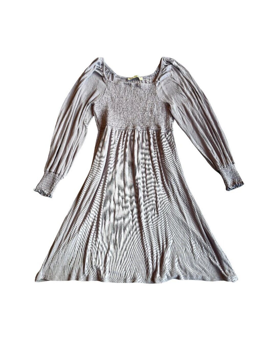 Three Bird Nest Purple Flowy Dress Smocked Long Sleeve Stretchy Size Medium